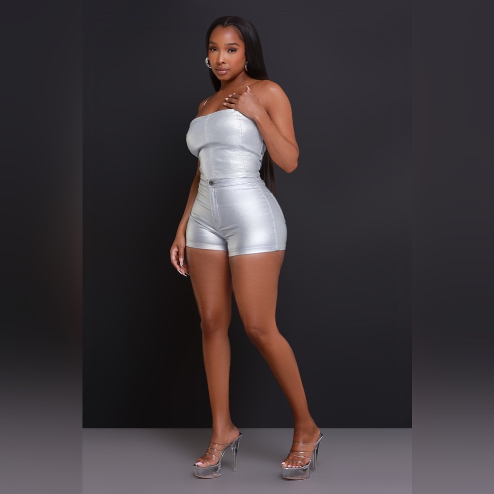 Silver Shinny Short Shorts